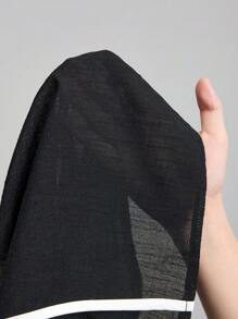 Ontre 2025 New Urban Style Black Linen-Like Material Contrast Trim 2 Pieces Set Women's Elastic Waist Pants Suit, Versatile For Music Festival, Concert, Country Music Festival, Casual, Beach, Boho Vacation, High-Quality Comfortable Fabric