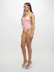 SUMWON WOMEN 设计师款连体泳衣吊带吊带风格高腰泳池边沙滩装夏季系列泳衣 - 粉色 - 查看 4