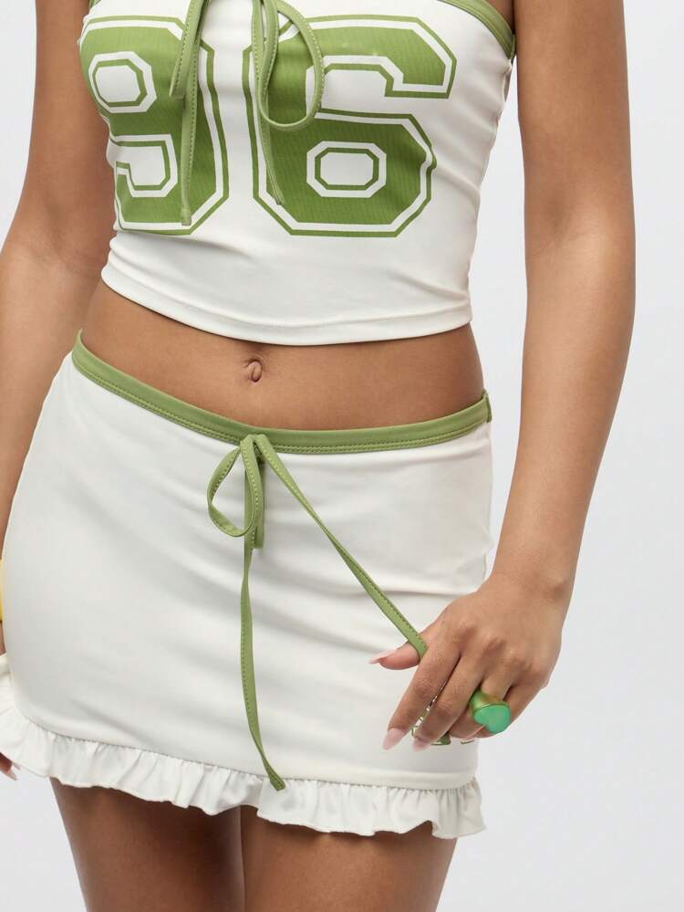 SUMWON WOMEN Stretchy Mini Skirt Ruffle Hem Activewear