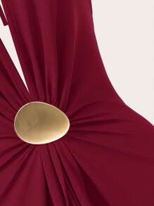 Opulessa Váy len hở lưng màu trơn cho nữ - Màu Đỏ Sâu - Xem 3