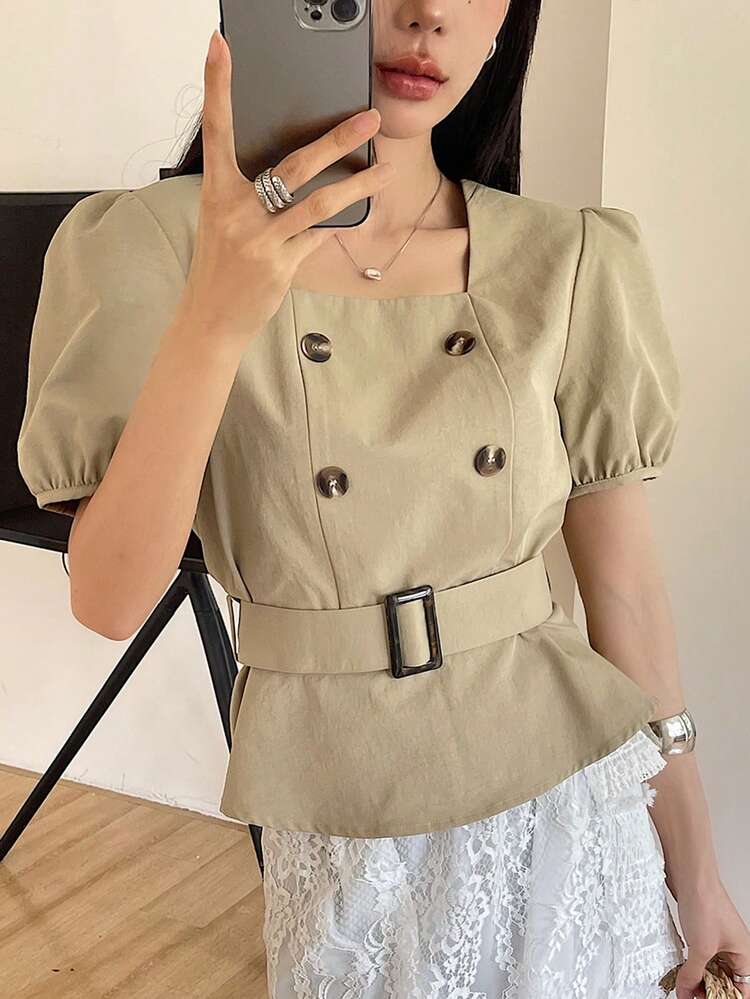 Summer New Waist Cinched Casual Urban Women's Shirt