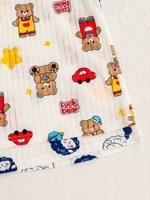 4pcs/Set Young Boy Summer Cartoon Animal Print Short Sleeve T-Shirt And Shorts Pajama Set