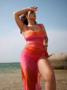 Swim Oasis Conjunto de 2 piezas de traje de baño de una pieza acampanado y degradado en talla grande para mujer - Multicolor - Ver 6