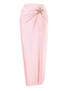 Swim Oasis 女士优雅浅蓝色亮面海星装饰连体泳衣，夏季沙滩裙 - 粉色 - 查看 4