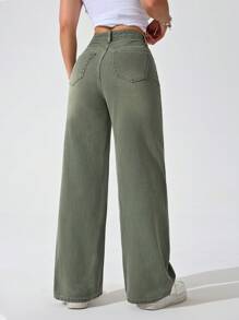 Jeanoix Women's Solid Color Casual Denim Jeans - Army Green - View 2