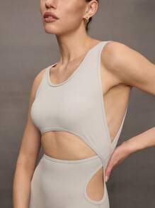 Activina 1pc Women Solid Color Sports Jumpsuit, Fashionable And Suitable For Summer - Grey - View 5