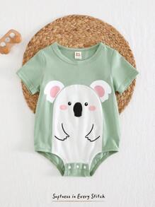 Cozy Pixies 男婴企鹅印花柔软针织连体衣，圆领短袖 - 彩色 - 查看 1