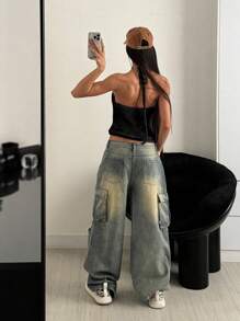 StreetHx Women Streetwear Solid Color Hollow Out Distressed Sleeveless Casual Knit Top, Spring/Summer - Black - View 2