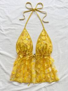 Soleia Áo hai dây hở lưng thêu họa tiết du lịch dành cho nữ, thích hợp cho các dịp lễ, hẹn hò, trà chiều, lễ hội âm nhạc, bãi biển, mùa hè, phong cách Boho, móc len, vải lanh - Màu vàng - Xem 4