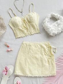 Soleia Women Two Pieces Outfits For Daily Wear,Party - Mustard Yellow - View 4
