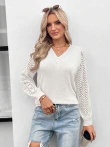 SHEIN LUNE Jersey De Punto De Agujero Con Mangas Raglán - Blanco - Ver 4