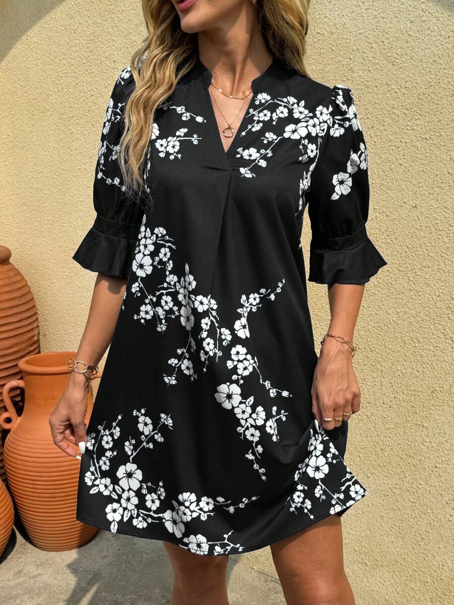 SHEIN Clasi 女士中袖花卉印花情人节春夏连衣裙，情人节服装