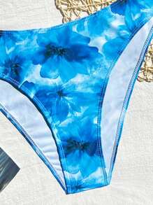 SHEIN Swim Springbreak 新款时尚随机印花粗肩带金属装饰扭背比基尼套装女式 - 彩色 - 查看 6