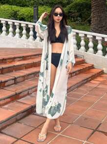 DAZY Women's 1-Piece Beach Cover-Up Top, Tropical Leaf Print, Suitable For Spring/Summer - Green - View 2