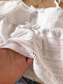 Tween Girls Bowknot Hollow Cami Tank Top, Fashionable For Summer Casual Wear Summer Holiday - White - View 5