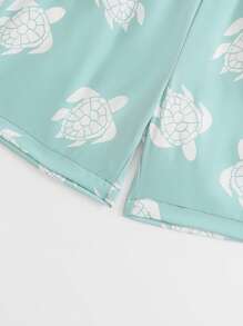 SHEIN 2pcs Youth Boys Swimsuit - Turtle Print Tankini Top With Swim Trunks, Stylish Beachwear Sets For Vacation Boys Rash Guard Set Boys Long Sleeve Swim Set Boys Beachwear Kids Surf Rash Guard Boys Swim Shirt And Shorts Summer Holiday - Multicolor - View 6