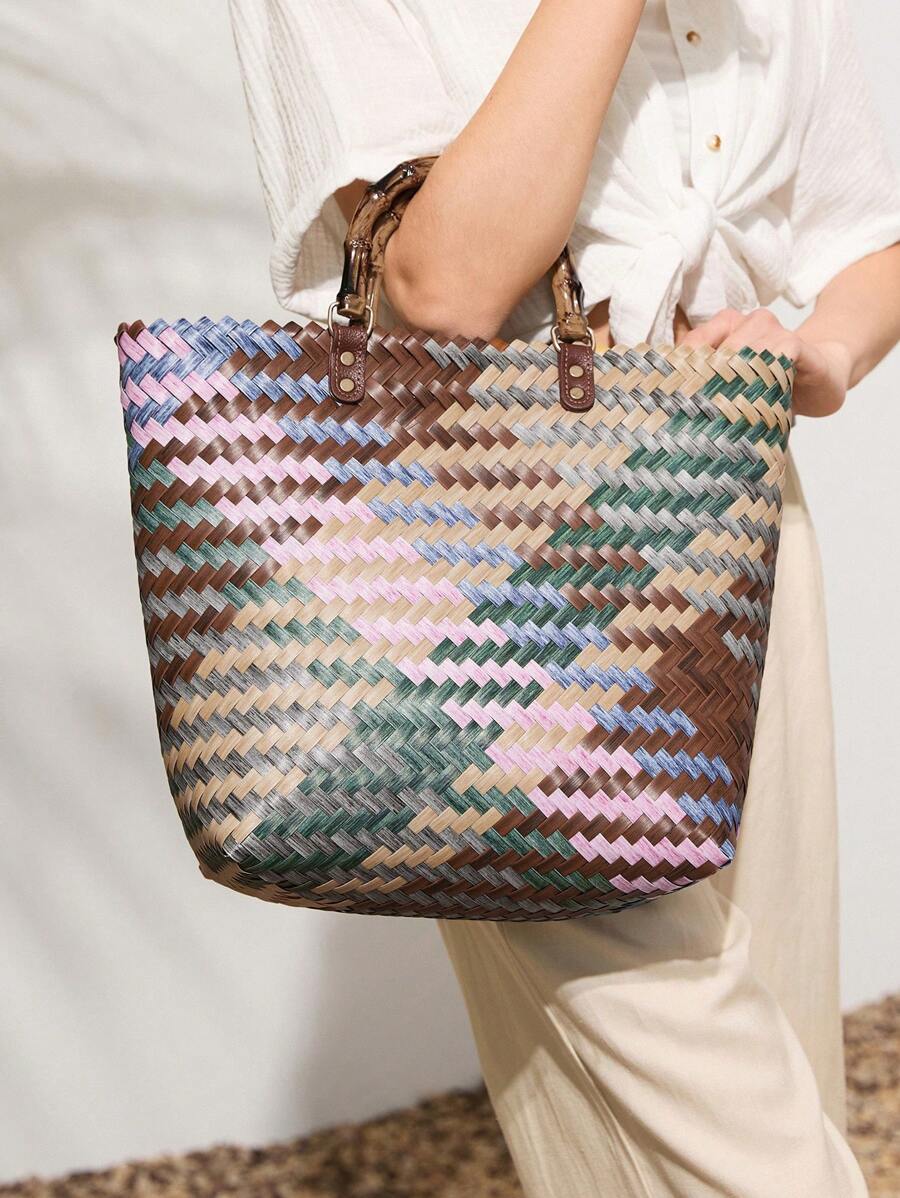 SHECARRY Large Capacity Bohemian Straw Tote Bag - Khaki - View 1