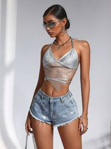 SHEIN ICON Women's Contrast Color Raw Hem Pocket Detail Sexy Denim Shorts, Summer