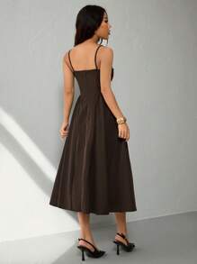 SHEIN PETITE 女士优雅纯色细肩带中长连衣裙，夏季