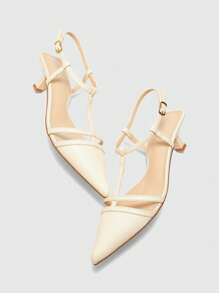 CUCCOO BIZCHIC 女士尖头细高跟鞋 4.5厘米鞋跟优雅日常穿着办公室白领女士哑光白色露背低跟鞋 - 米色 - 查看 6