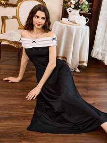 Côtesoire Váy ngủ Babydoll trễ vai họa tiết nơ lãng mạn & thanh lịch cho nữ mùa lễ hội - màu đen - Xem 6