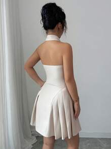 Elenzga Abito elegante romantico da donna con colletto, vita incintante e linea ad A, adatto per l'ufficio - Albicocca - Visualizzare 2