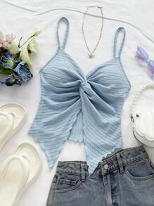 Soleia Áo dệt kim không tay có họa tiết dành cho nữ với phần ngực xoắn và viền xếp nếp, thanh lịch cho kỳ nghỉ, tiệc tùng, đêm hẹn hò, ngày lễ tình nhân, lễ hội hóa trang, bãi biển, du ngoạn, trà chiều - Màu xanh nhạt - Xem 6