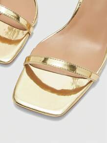 CUCCOO BIZCHIC 女士时尚金色细带踝带舒适粗跟凉鞋，适合通勤、约会、派对、度假、户外散步 - 金色 - 查看 7