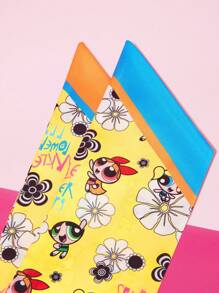 THE POWERPUFF GIRLS X SHEIN Khăn choàng họa tiết hoa và hoạt hình dễ thương, bong bóng, hoa mao lương - Màu vàng - Xem 3