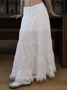 DAZY Women's Lace & Mesh Panel Skirt Fall Skirts - White - View 3