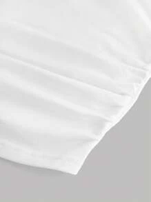 Girlism 2 件套少女蓝白针织不对称领口梭织 T 恤和蓝色花卉针织网眼休闲裙套装，适合度假、节日、毕业典礼、派对、午餐会 - 藍色 - 查看 3