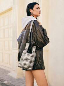 SHECARRY Women's Quilted Padded Dot Strap Non-Adjustable Fashionable Shoulder Bag, Mini Bag For Shoulder Use