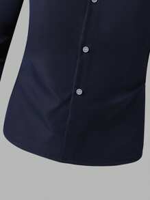 SHEIN 青少年男孩休闲绅士风长袖刺绣马匹衬衫 - 藏蓝色 - 查看 5