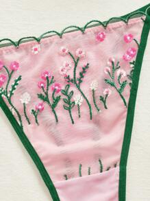 SHEIN Juego de 2 piezas de sujetador con aros de encaje y bordado en talla grande - Rosa Pálido - Ver 5