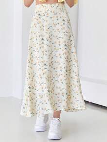 Women's Fashionable Floral Printed Long Skirt, Summer - Beige - View 7