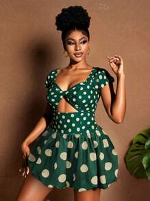 Maweii 大码女式圆点甜心领短袖泡泡裙