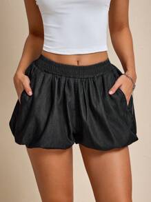 SHEIN EZwear Women's Casual Washed Denim Ripped Shorts - Black - View 4