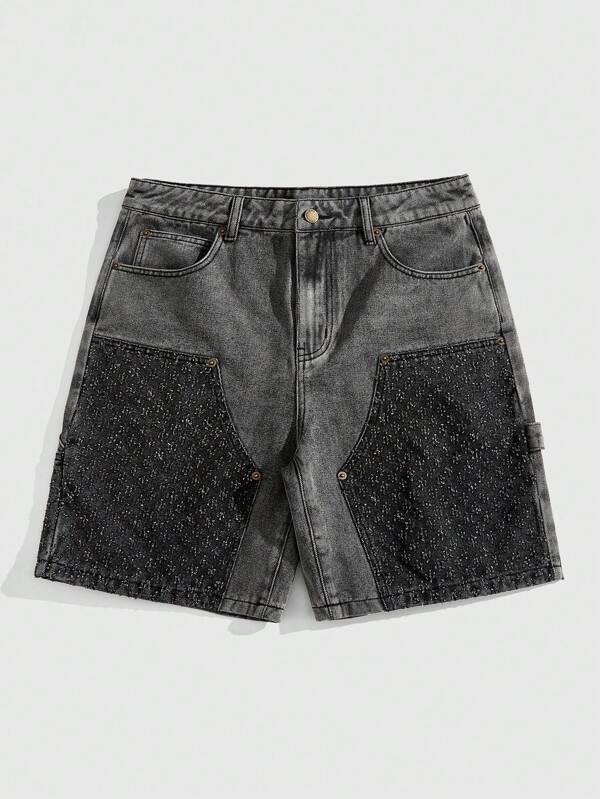 ROMWE MEN Grunge Punk Herren Farbblock verwaschen Jeans Shorts für den Sommer
