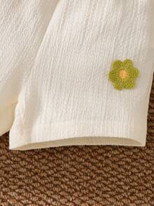 SHEIN Vintaside Kids 2pcs/Set Baby Girl Spring&Summer Vacation Style Flower Decoration Sleeveless Slip Top&Shorts - Apricot - View 5