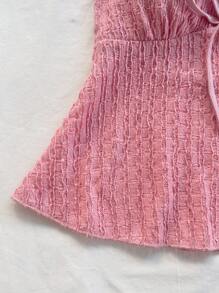 Soleia 女士度假针织条纹提花纹理交叉吊带系带 V 领束腰背心，适合派对、约会、情人节、下午茶、海滩、夏季 - 粉色 - 查看 6