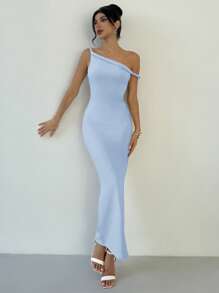 Firerie 女士优雅简约精致都市时尚日常工作聚会婚礼节日扭纹不对称修身浅米色细肩带长裙，春夏