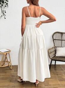 Vestido de maternidad informal de tirantes con volantes en el bajo, unicolor, para mujeres embarazadas - Beis - Ver 2