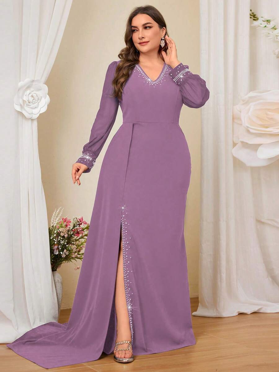 Coutiva Đầm cocktail bó sát dệt kim màu xanh lam thanh lịch cỡ lớn - Màu tím - Xem 1