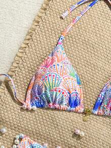 Swim Mod Summer 2 Pieces Outfit, Spaghetti Strap Random Floral Print Bikini Set, Beach Holiday Swimwear - Multicolor - View 6