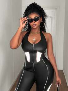 Maweii Plus Size Women PU 2 Pieces Set, Sexy Casual Stretchy Crop Top And Flared Pants - Black - View 3