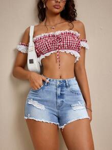 SHEIN ICON Women's Fashionable Denim Shorts Suitable For Summer