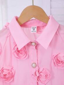 Blusa de unicolor con cuello de flor de rosa 3D y mangas dolman para niñas - Rosa - Ver 7