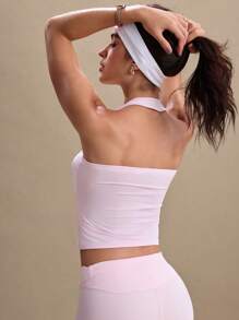 Easify SHEIN Sport Women's Pink Adjustable Halter Loose Fit Backless Casual Comfortable Waist Drawstring Sports Vest, Spring/Summer