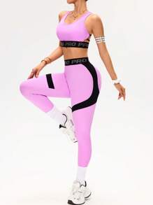 SHEIN Sport Studio Tuta da donna per sport, running, fitness e yoga con colori a contrasto