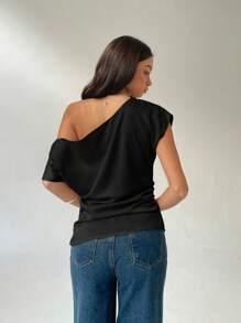 Aloruh Damen Einfarbige Bluse mit schräger Schulter, modisch für den Sommer